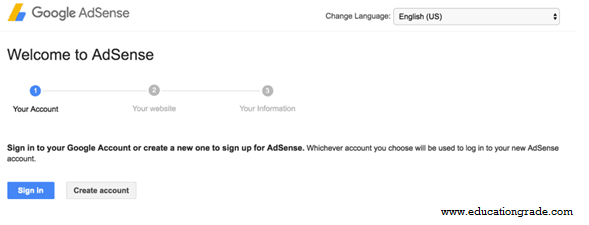 Adsense sign up page